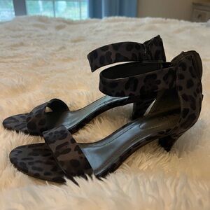 Black and gray leopard heels